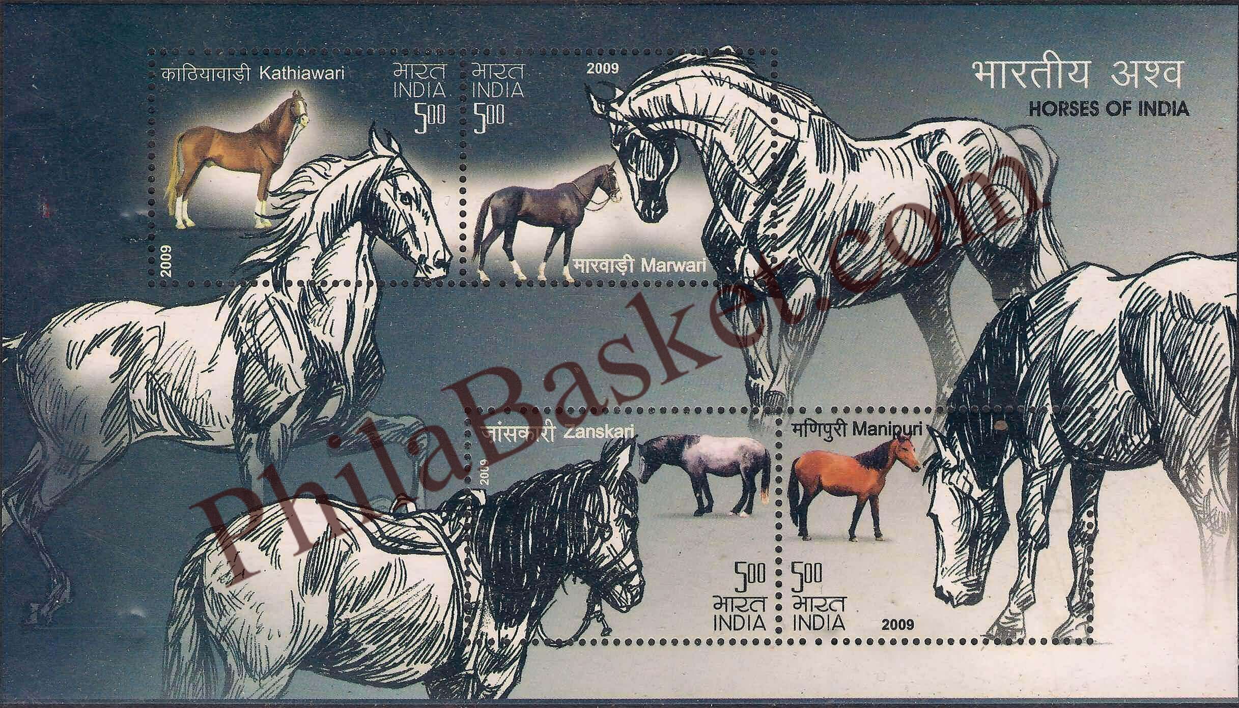 #MS75 - Horses of India - Miniature Sheet MS - MNH - India - 09 Nov 2009