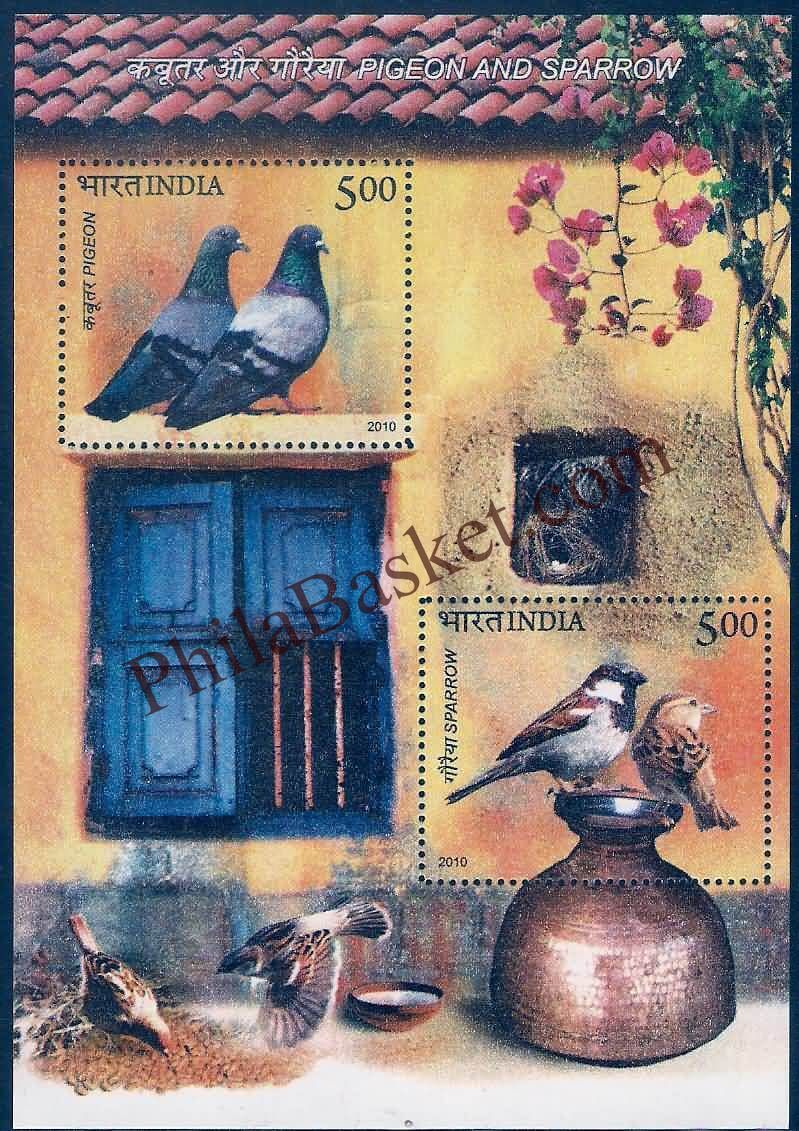 #MS85 - Pigeon & Sparrow - Birds of India - Miniature Sheet MS - MNH - India - 09 Jul 2010