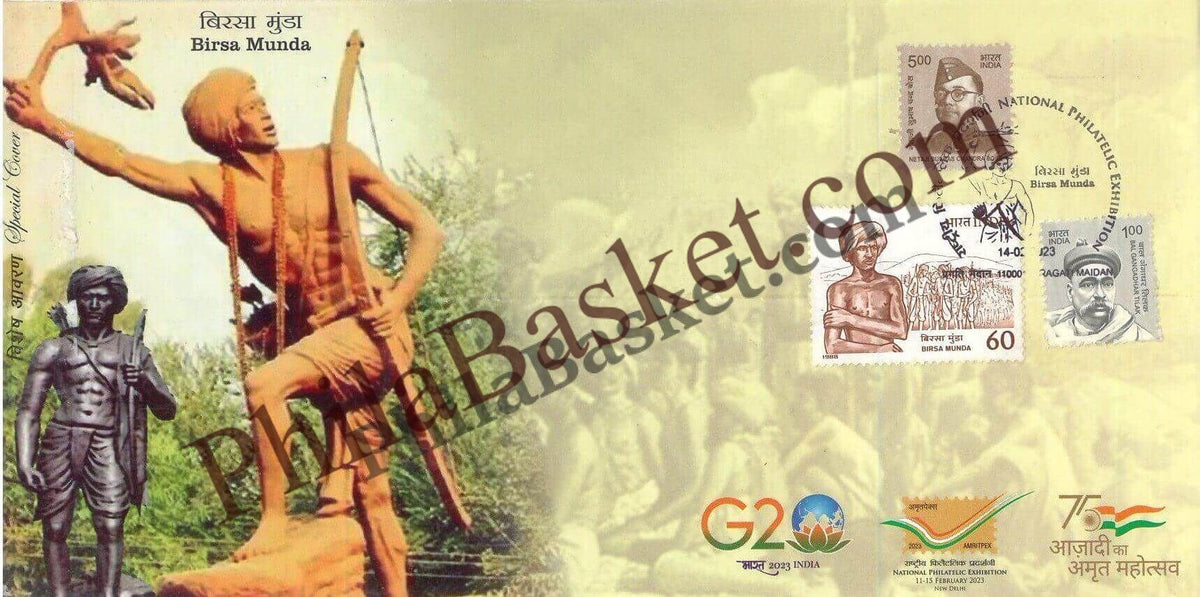 #SC1035 - Birsa Munda, Amritpex with Relevant High Value Stamp by New Delhi circle - Special Cover - India - 14 Feb 2023