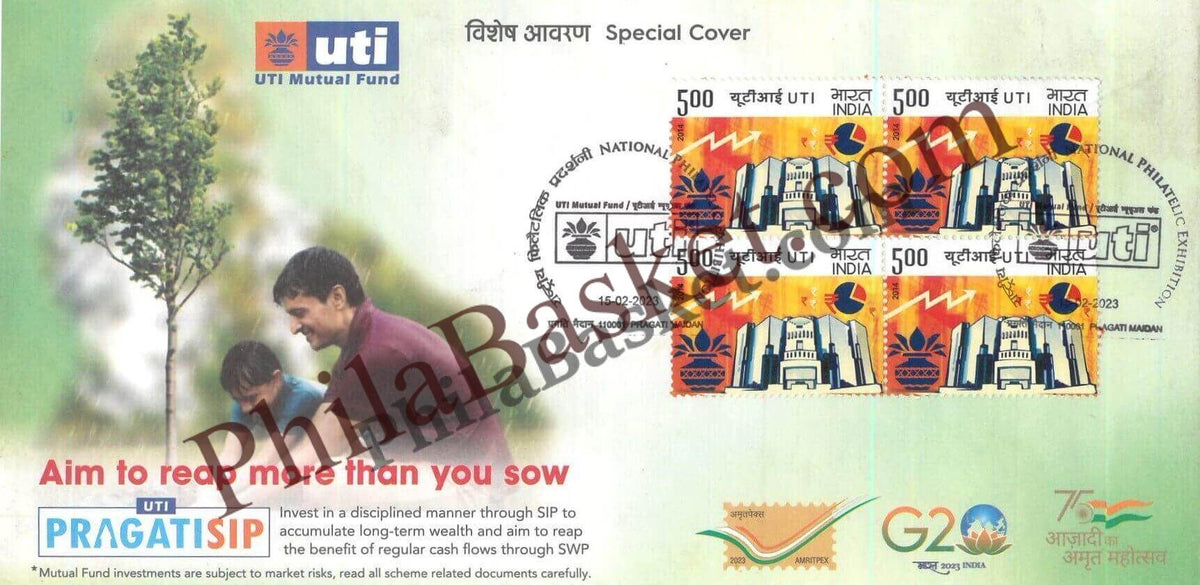 #SC1039 - UTI Mutual Fund, Amritpex with Relevant High Value Stamp by New Delhi circle - Special Cover - India - 15 Feb 2023
