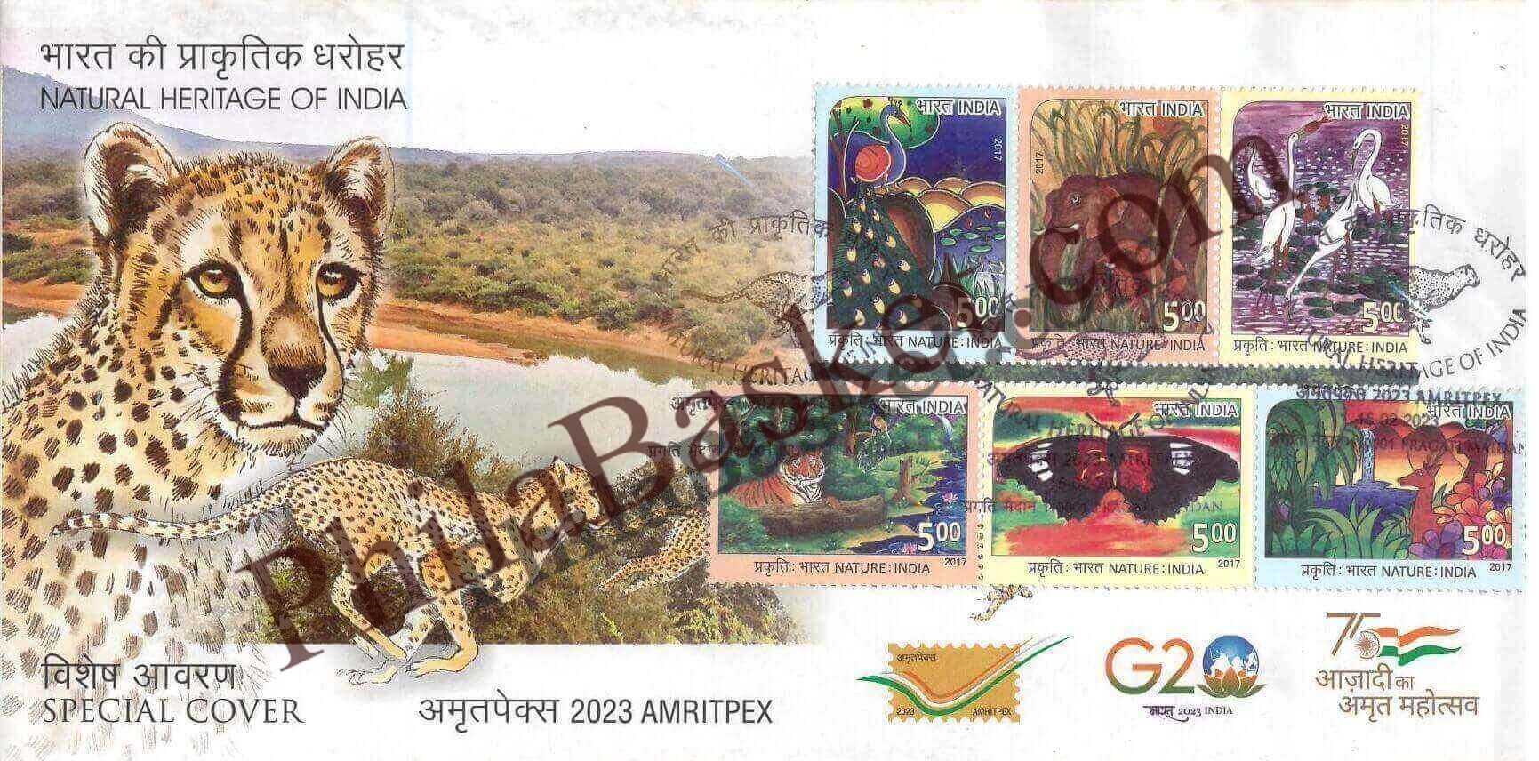 #SC1040 - Natural Heritage of India, Amritpex with Relevant High Value Stamp by New Delhi circle - Special Cover - India - 15 Feb 2023
