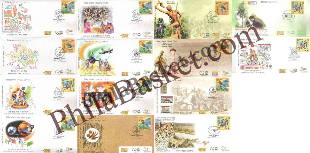 #SC119 - Azadi ka Amrit Mahotsav - Amritpex 2023 - (Set of 14 Cover) - Delhi Circle - Special Cover - India - 12 Feb 2023