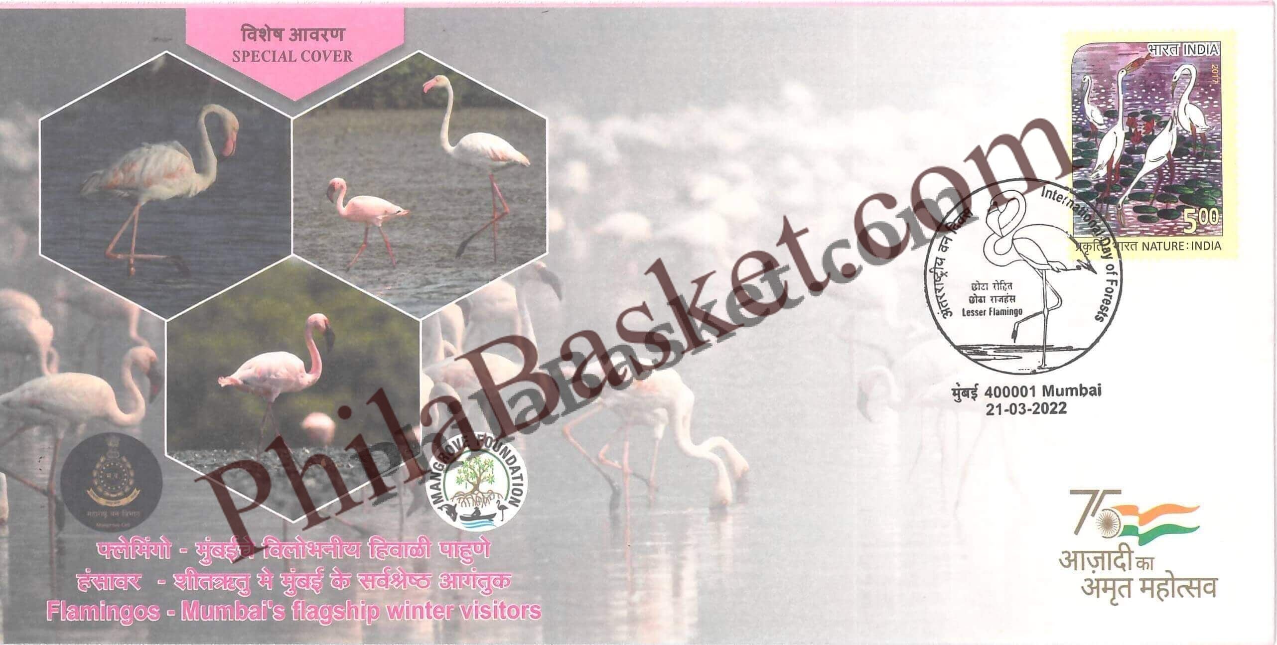 #SC351 - Flamingos - MumbaiS Flagship Winter Visitors With Relavent Stamp by Maharashtra Circle - Special Cover - India - 21 Mar 2022