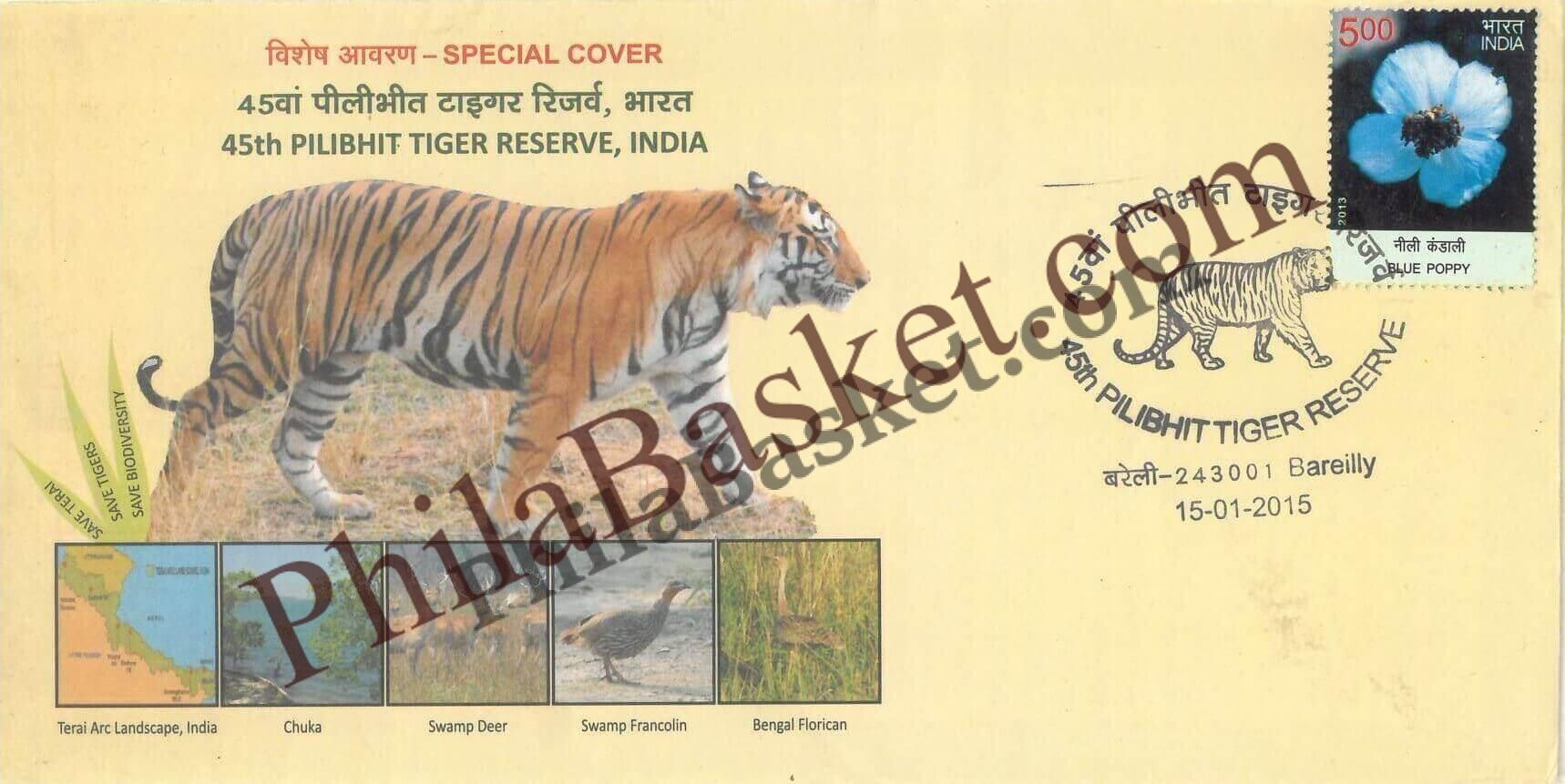 #SC507 - 45th Pilibhit Tiger Reserve, India by Uttar Pradesh circle - Special Cover - India - 15 Jan 2015