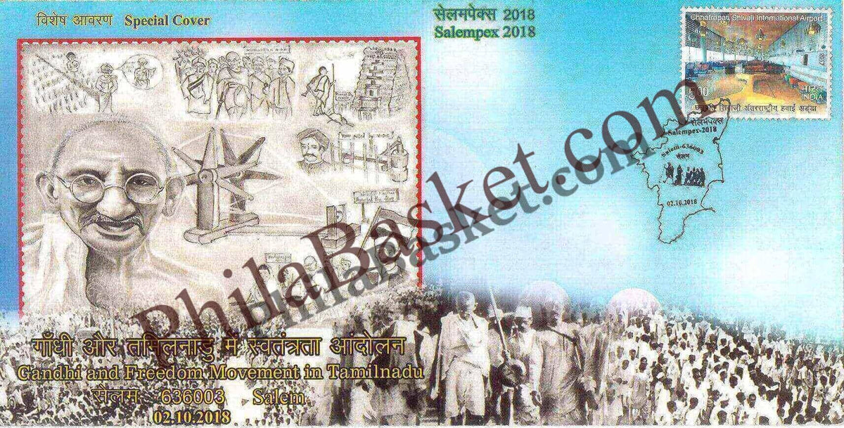 #SC593 - Gandhi and freedom movement in Tamilnadu, SalemPex 2018 by Tamilnadu circle - Special Cover - India - 02 Oct 2018