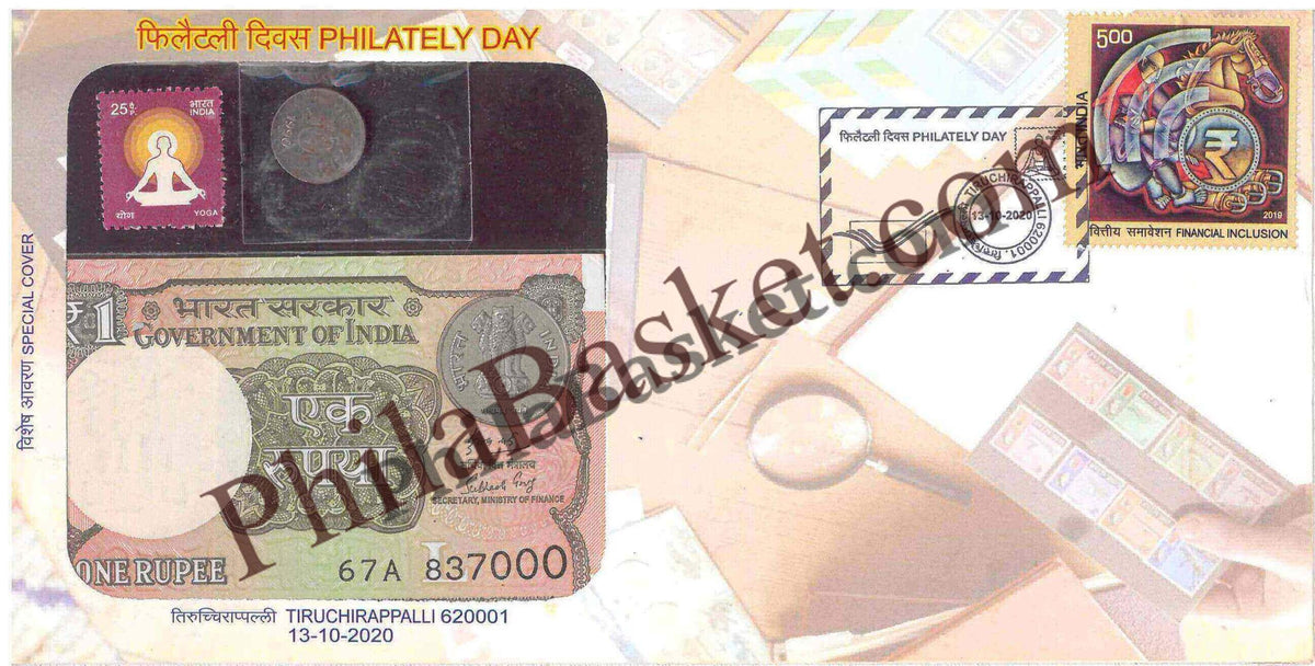 #SC715 - Philately Day with Real Currency, Coin and Stamp by TamilNadu circle - Special Cover - India - 13 Oct 2020