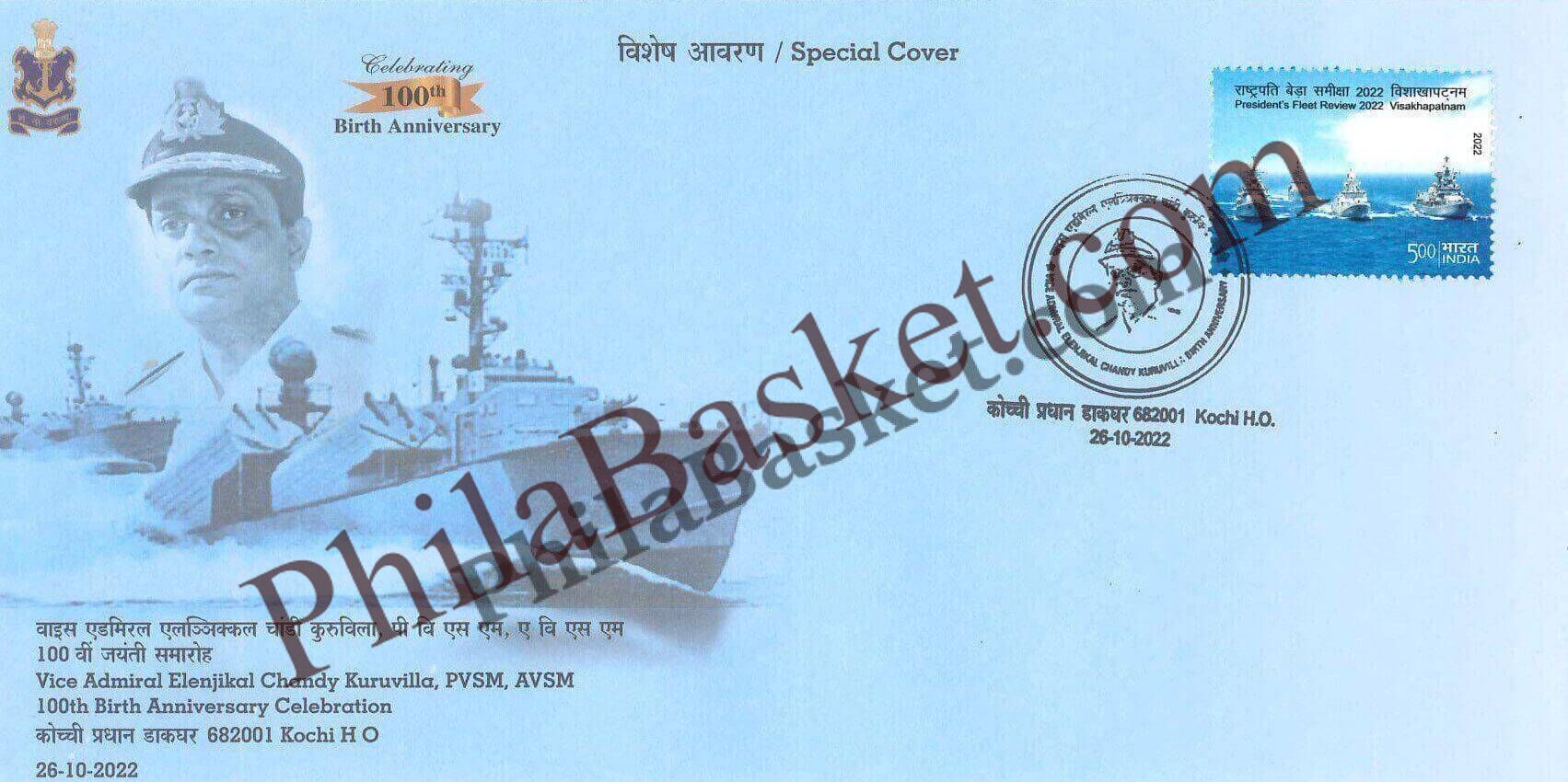#SC820 -Vice Admiral Elenjikal Chandy Kuruvilla, PVSM,AVSM, 100 Birth Anniversary Celebration by Kerala circle - Special Cover - India - 26 Oct 2022