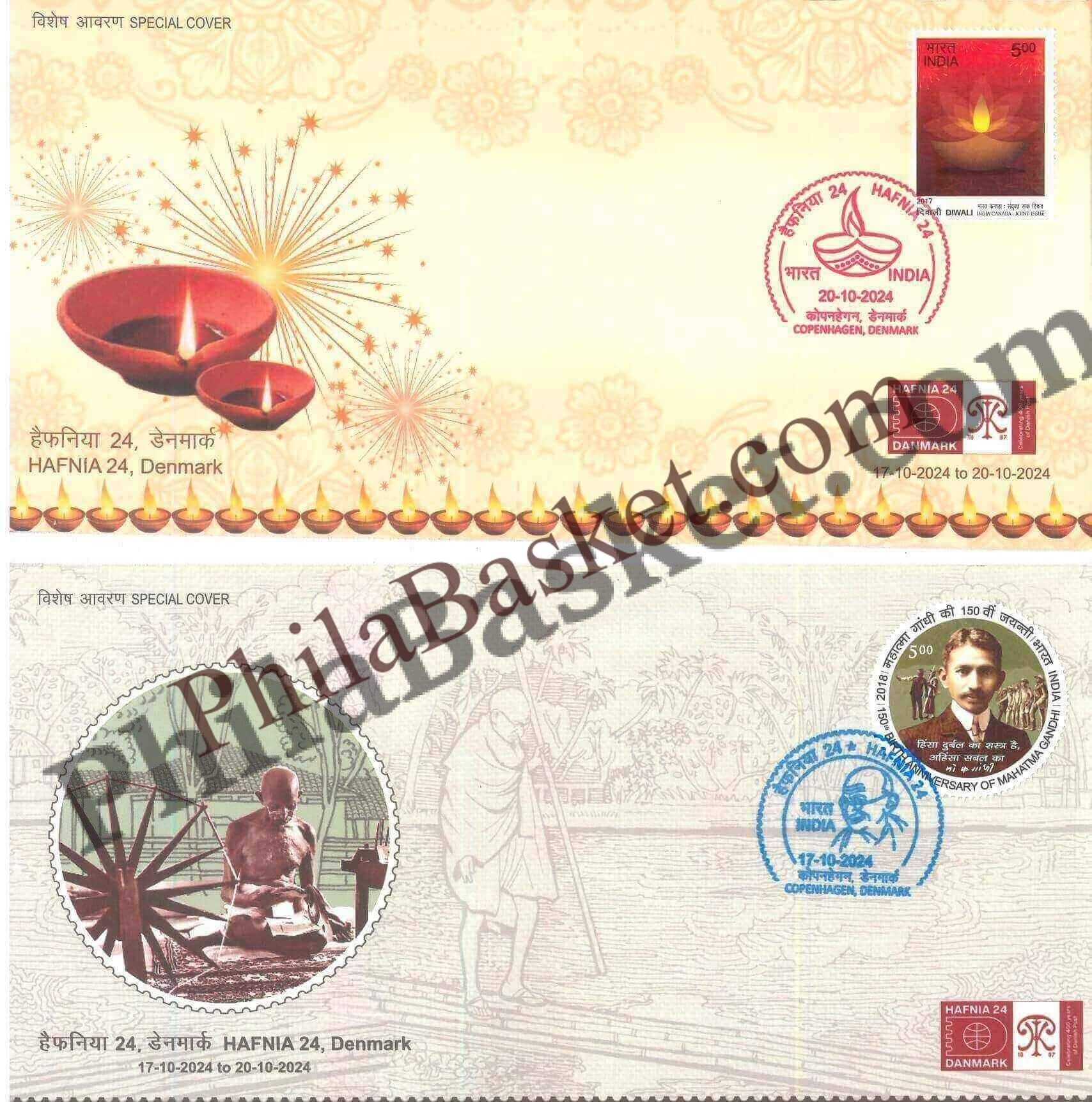 #SC841 - Happy Diwali and Mahatma Gandhi Covers released in Denmark - HAFNIA 24 (Set of 2) - Special Cover - Denmark - 20 Oct 2024